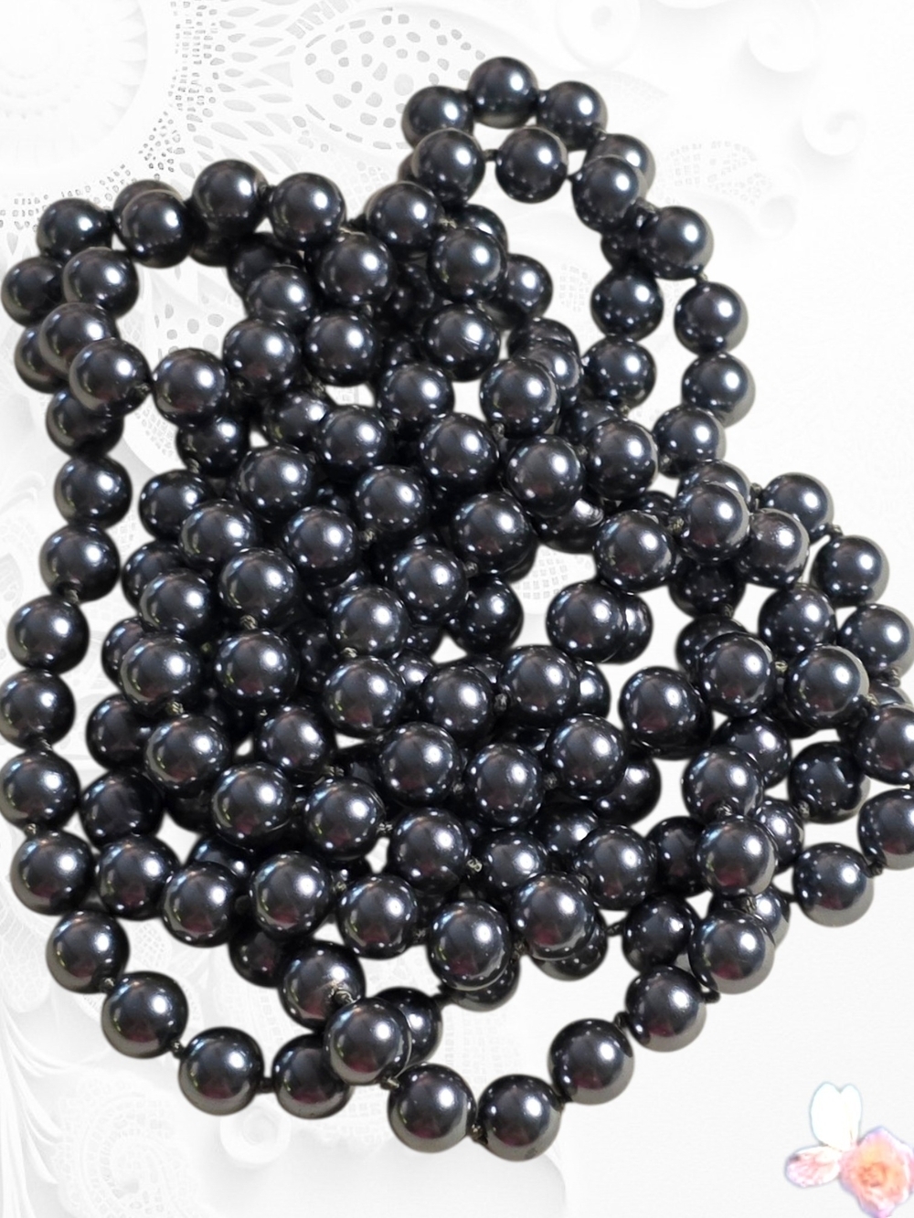Hand‑Knotted Metallic Glass Bead Necklace – 60" Opera Length 8mm Strand